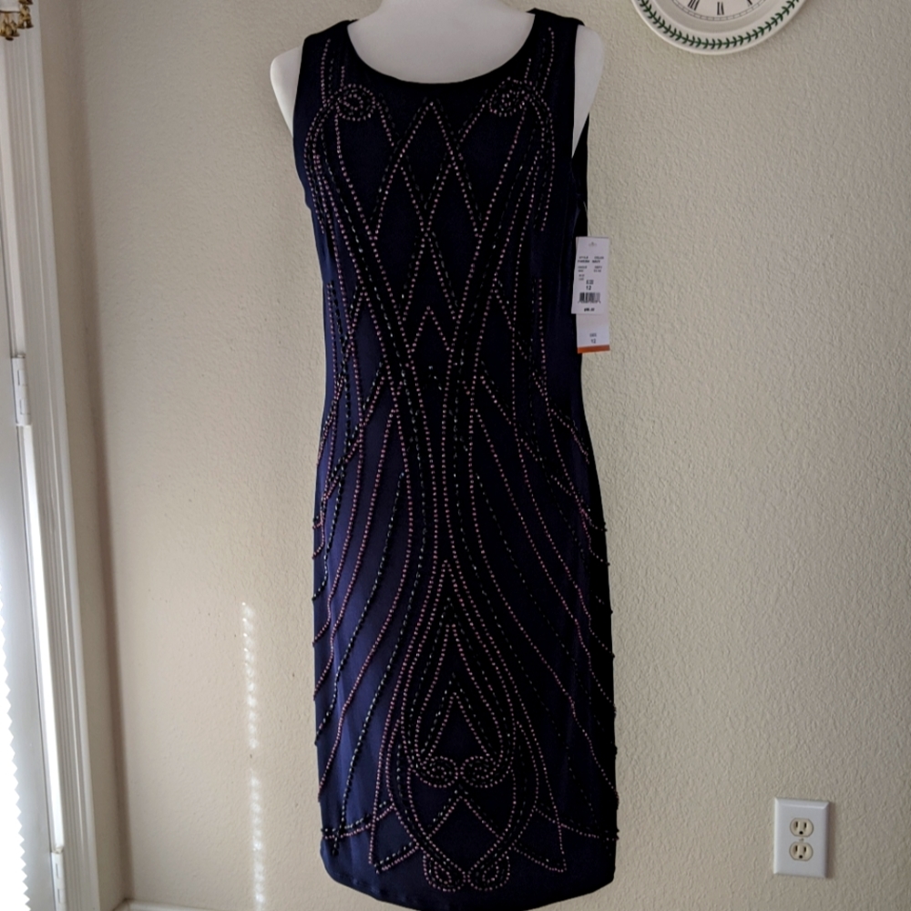 Leslie Fay navy dress with beading